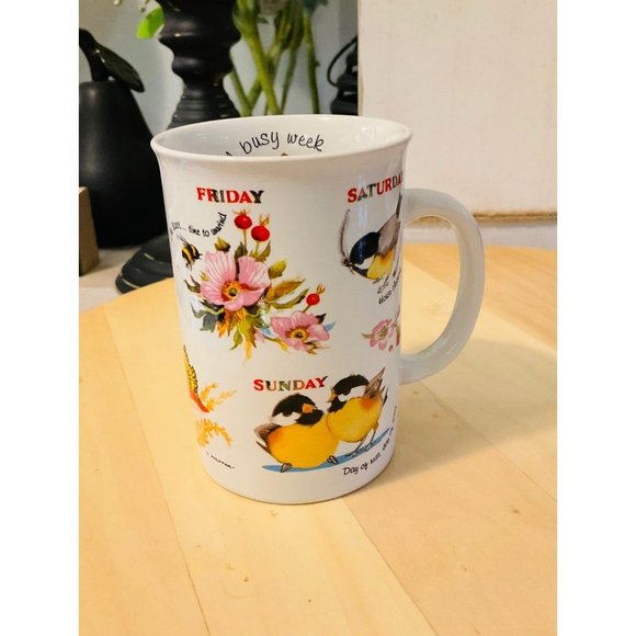 Days of the Week Bird Mug. Valerie Pfeiffer Design Porcelain Capilano - Picture 1 of 6